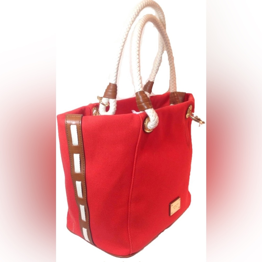 MICHAEL KORS Red Canvas “Marina” Gold Anchor Tote Bag Purse NWT